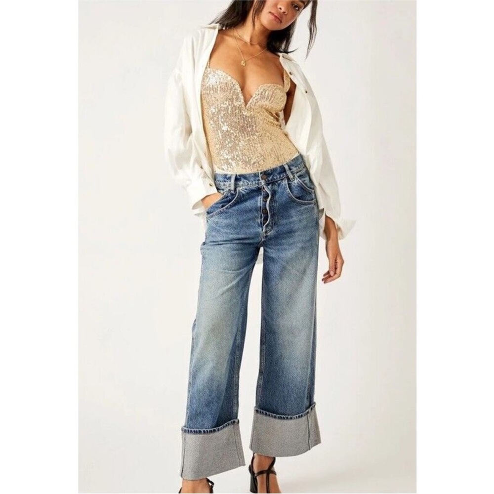 INTIMATELY FREE PEOPLE Sparks Fly Iridescent Gold Shimmery Sequin Bodysuit SizeL